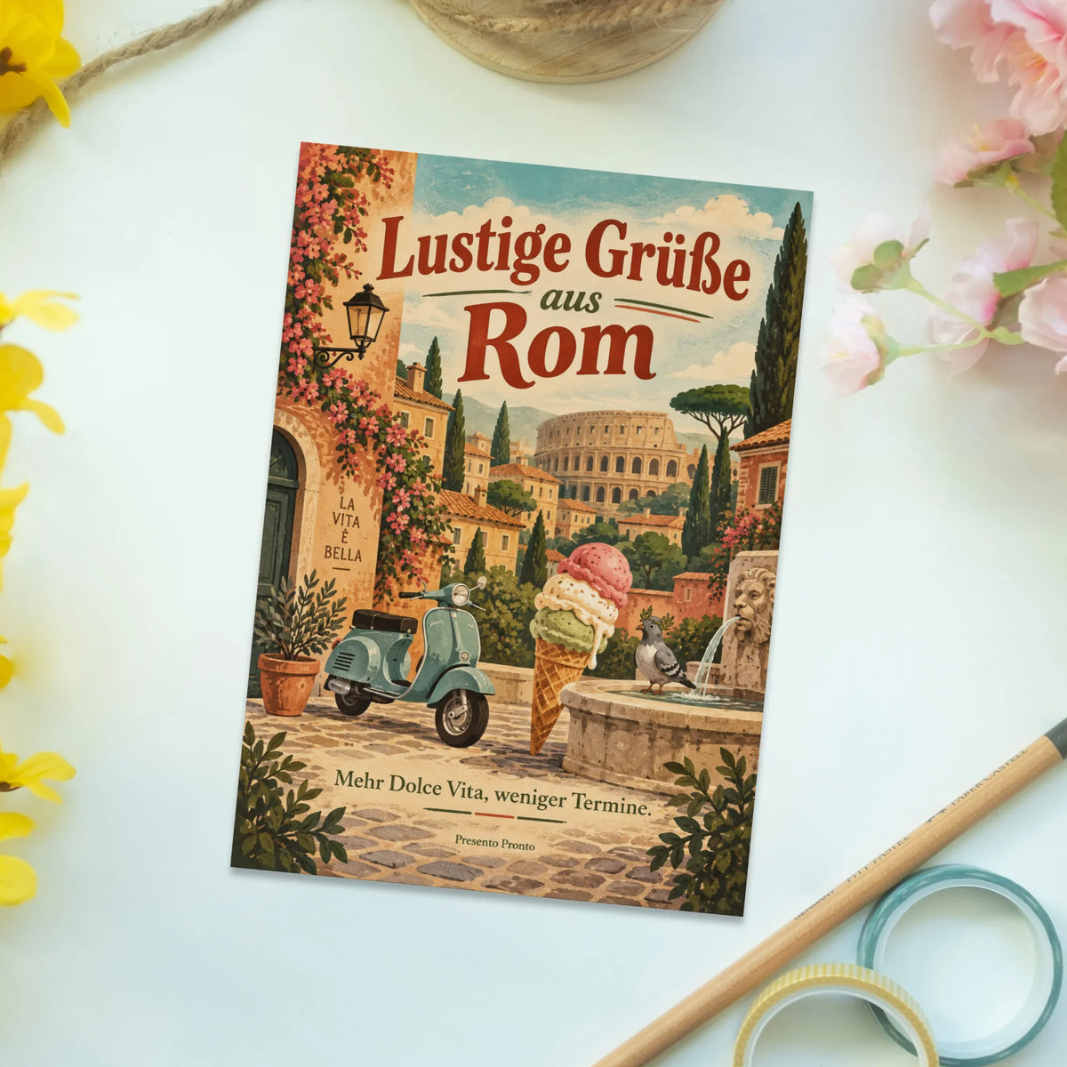 Lustige Grüße aus Rom Postkarte mit Motorroller