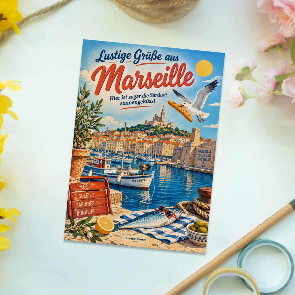 Lustige Postkarte Grüße aus Marseille mit Sardine|p:2023556|h:2e903b8bd38689b1d16a5ff4302dcb2d