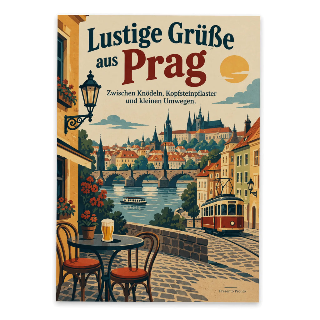 Lustige Grüße aus Prag Postkarte mit Straßenbahn|p:2023562|h:d06791dca24146388d55c2d23c5c3c3d