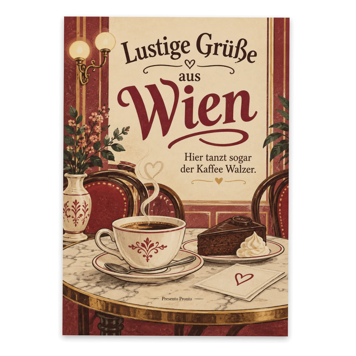 Lustige Grüße aus Wien Postkarte mit Kaffeetasse