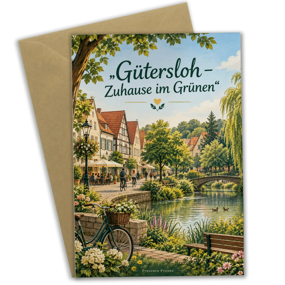 Herzliche Grußkarte für Fans aus Gütersloh mit Fachwerk