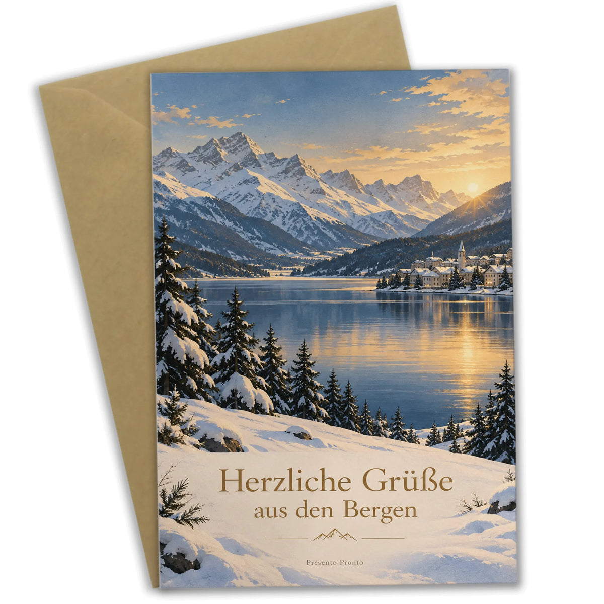 Elegante St. Moritz Grußkarte mit winterlichem Bergsee