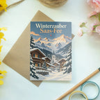 Stimmungsvolle Grußkarte aus Saas-Fee mit verschneiten Chalets|p:2023569|h:c989e6fa6e5ecad8edaf3ca9a25333f8