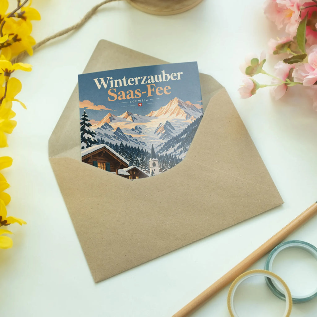 Stimmungsvolle Grußkarte aus Saas-Fee mit verschneiten Chalets|p:2023569|h:fe30671b189d28df08359a0724f13e09