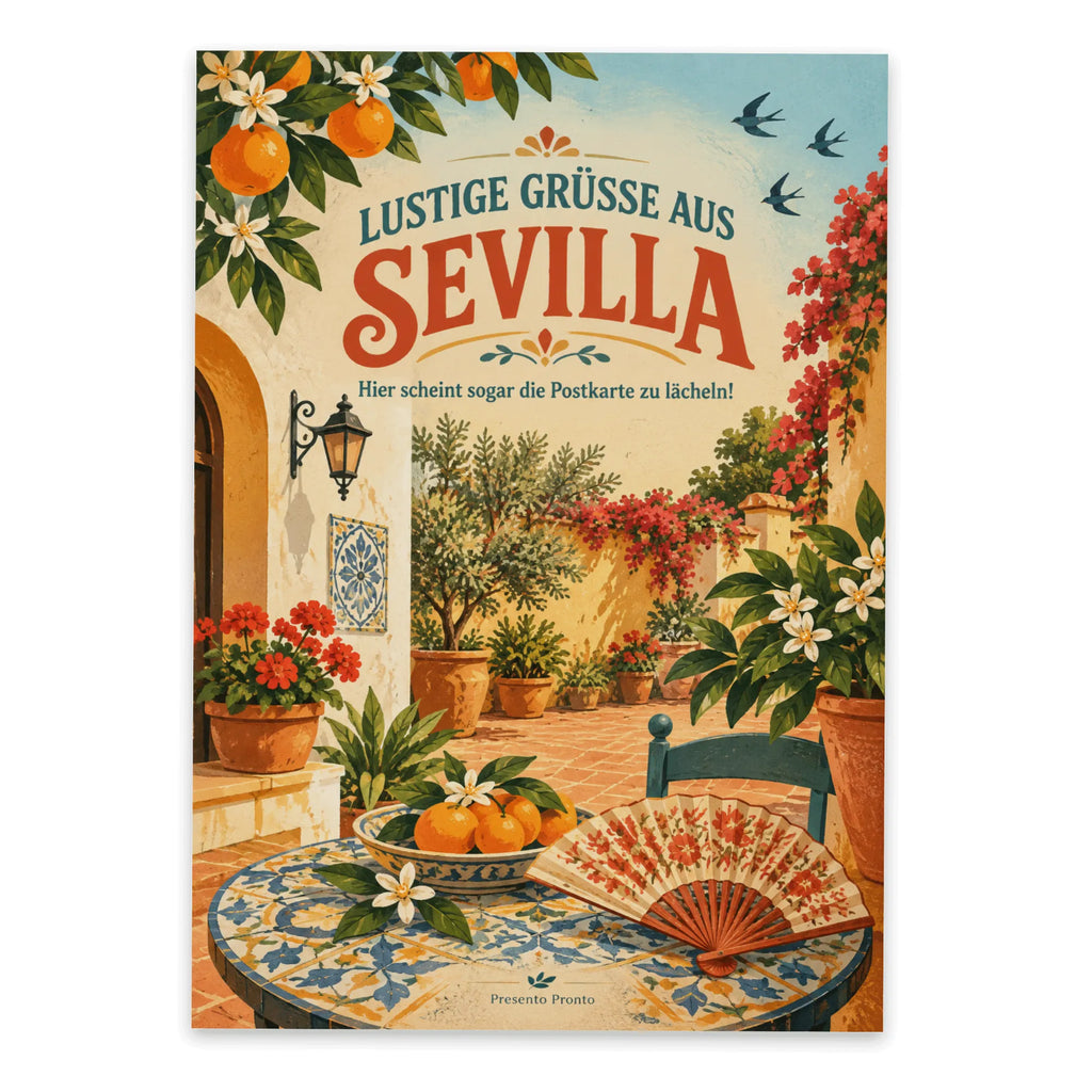 Lustige Grüße aus Sevilla Postkarte mit Innenhof|p:2023581|h:fed70f216a8639e6d1113d927c775156