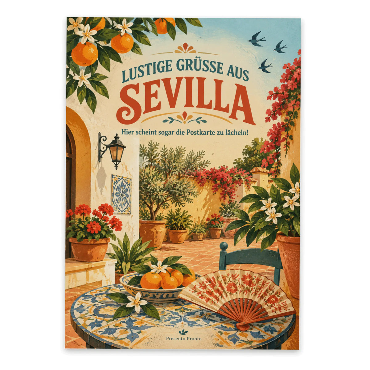 Lustige Grüße aus Sevilla Postkarte mit Innenhof
