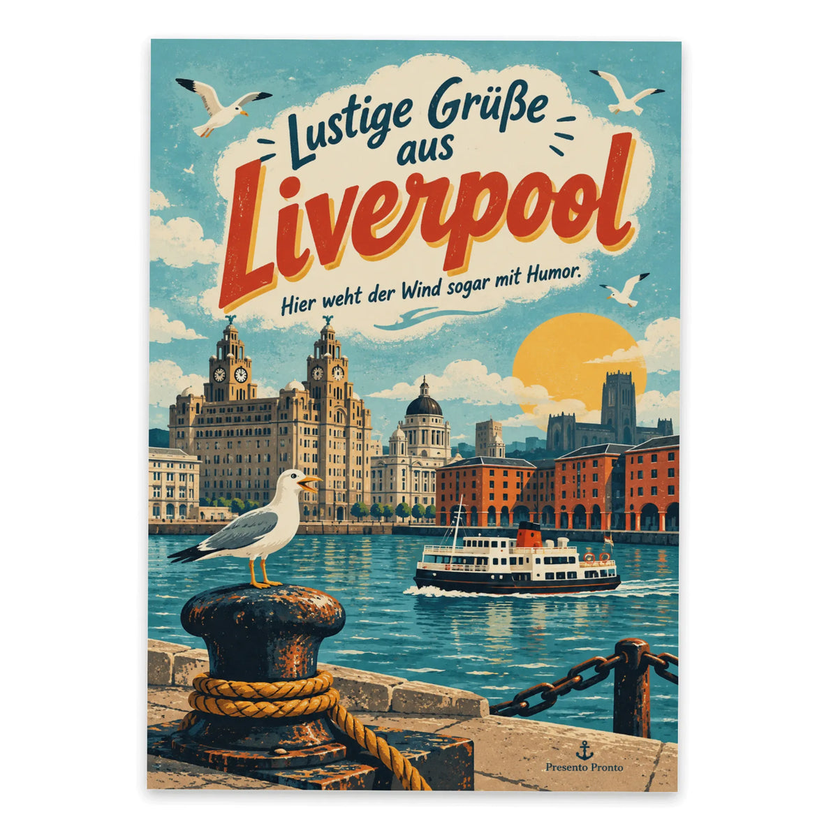 Lustige Grüße aus Liverpool Postkarte mit Fähre