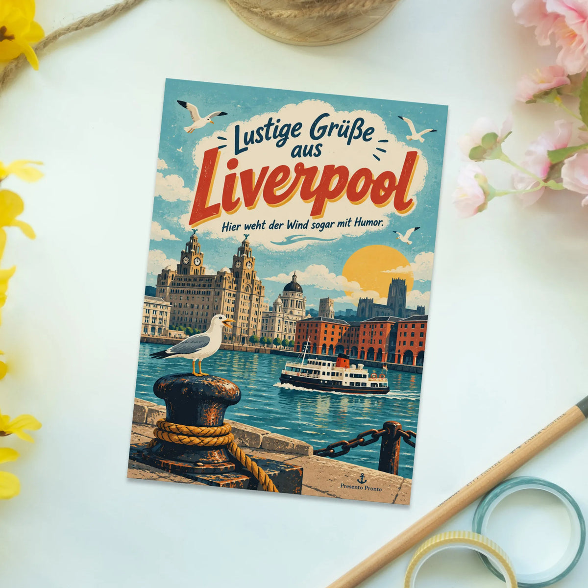 Lustige Grüße aus Liverpool Postkarte mit Fähre