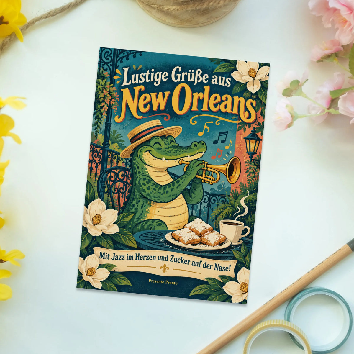 Lustige Grüße aus New Orleans Postkarte mit Alligator