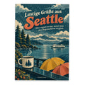 Lustige Grüße aus Seattle Postkarte mit Fähre im Regen