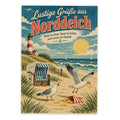 Lustige Grüße aus Norddeich Postkarte mit Leuchtturm