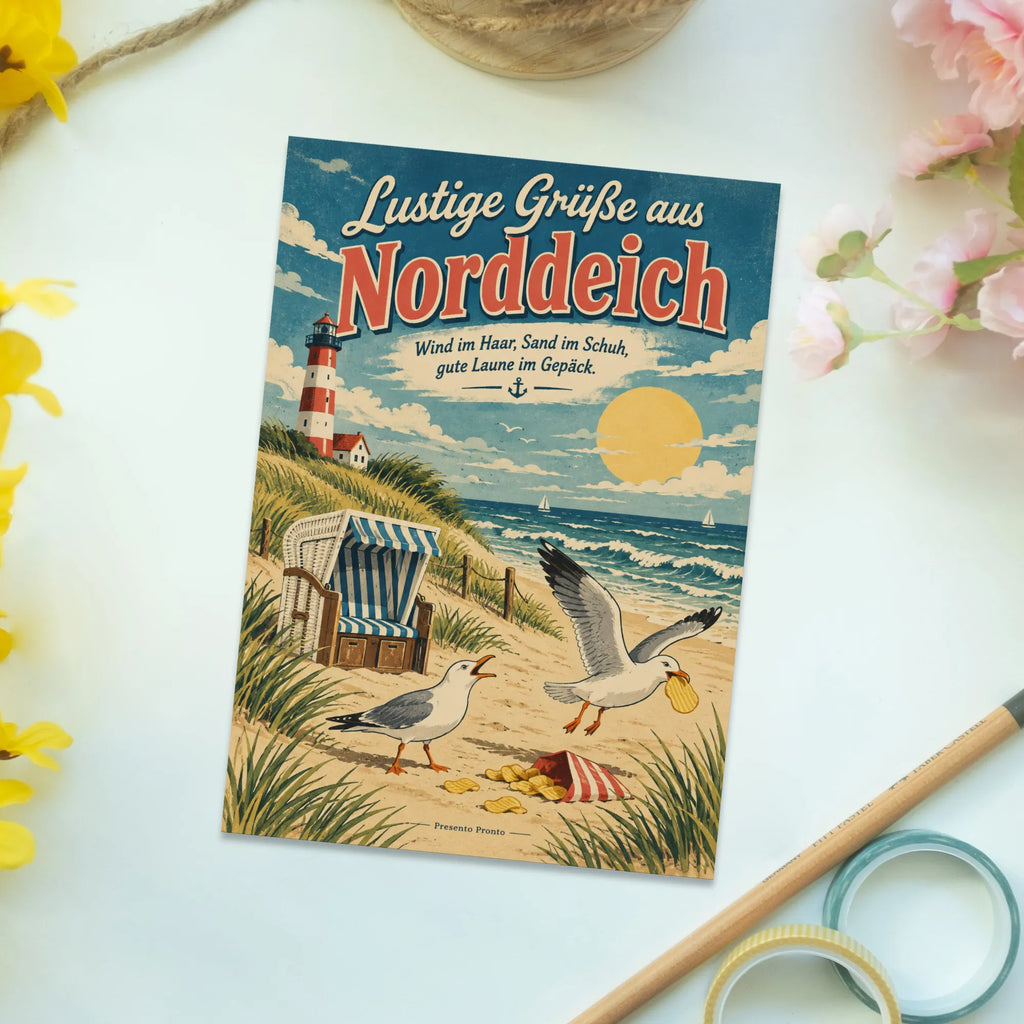 Lustige Grüße aus Norddeich Postkarte mit Leuchtturm|p:2023597|h:cc02e71bc1a78a2556018d712d86d255