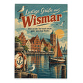Lustige Grüße aus Wismar mit nostalgischem Hafen