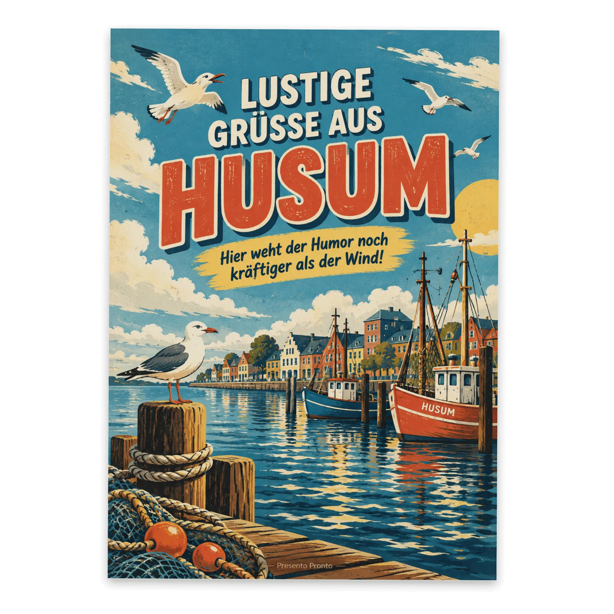 Lustige Grüße aus Husum Postkarte mit Fischkutter