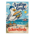 Lustige Grüße aus Eckernförde Postkarte mit Möwe