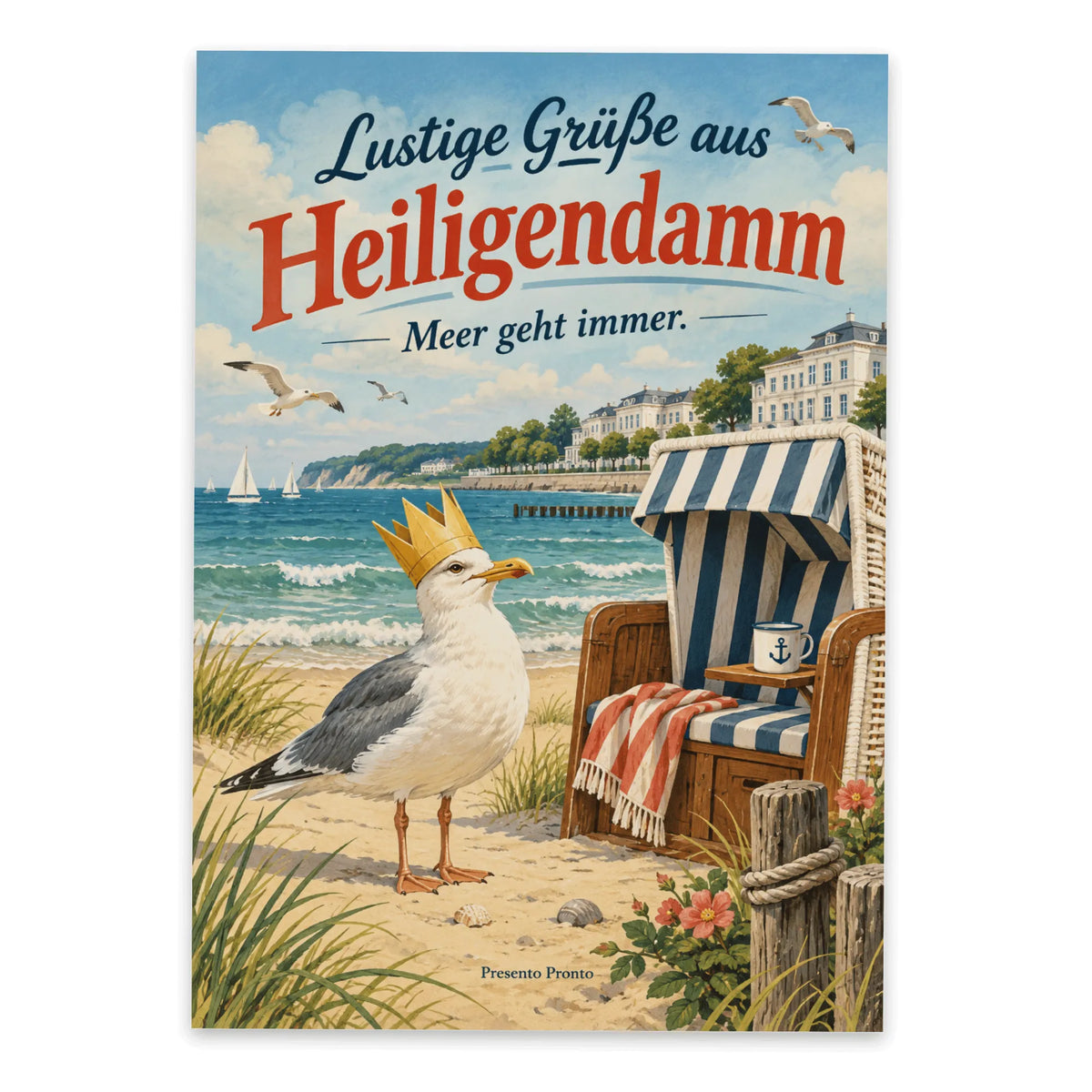 Lustige Postkarte Grüße aus Heiligendamm mit Möwe