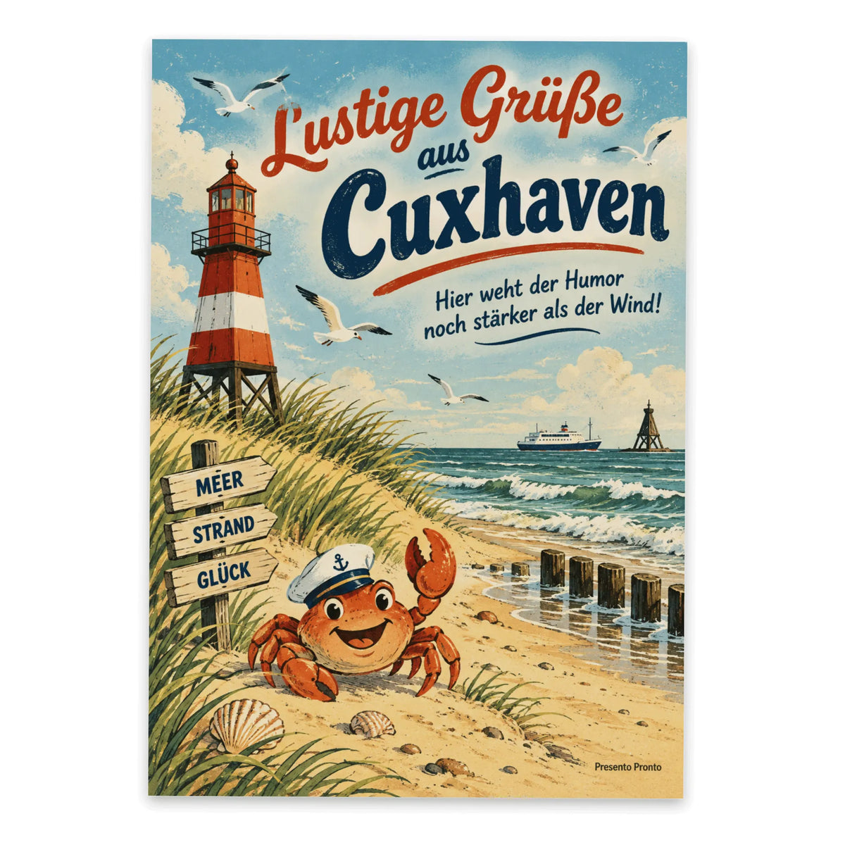 Lustige Grüße aus Cuxhaven Postkarte mit Leuchtturm