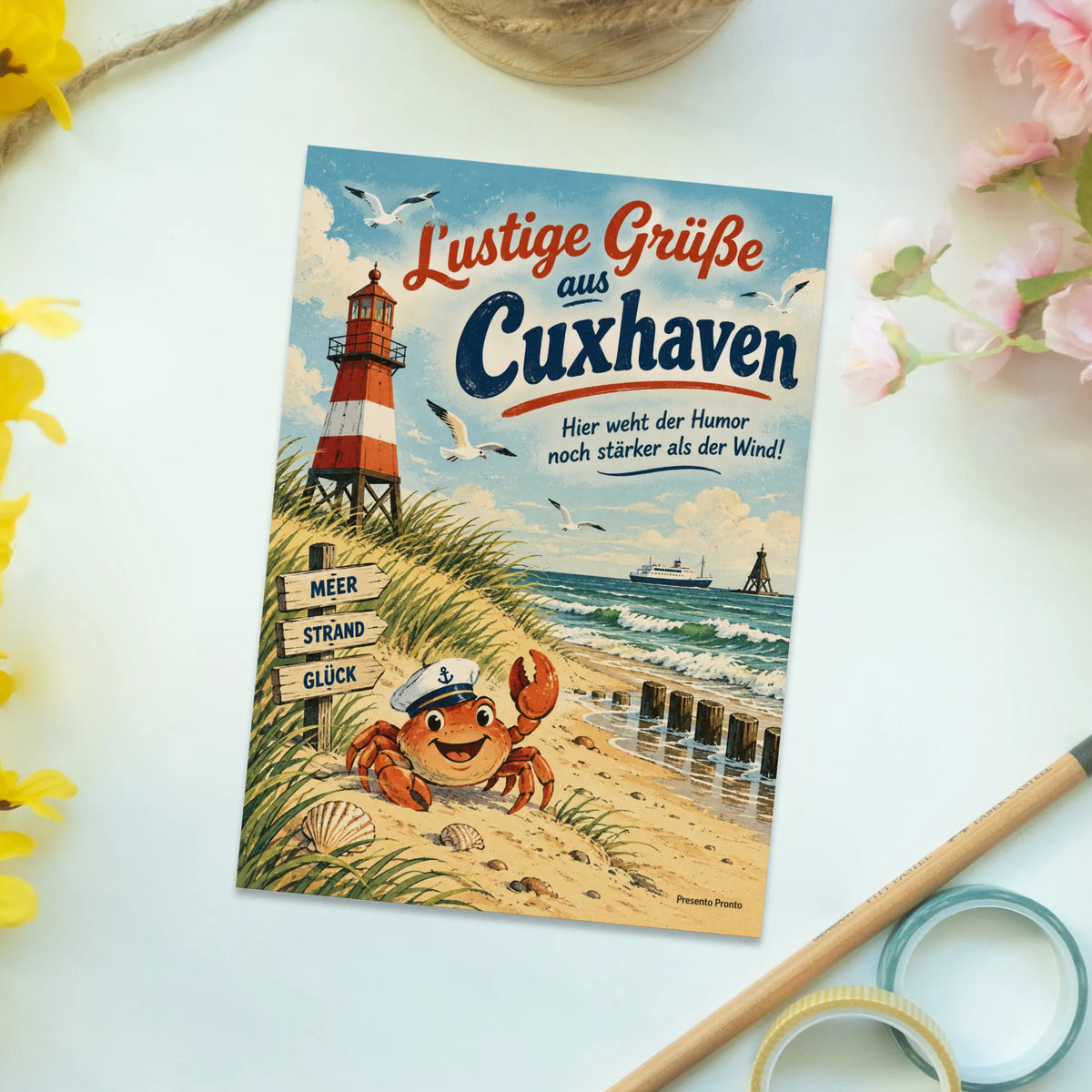 Lustige Grüße aus Cuxhaven Postkarte mit Leuchtturm