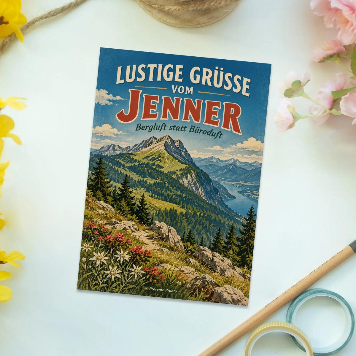 Lustige Grüße vom Jenner Postkarte mit Bergwiesen