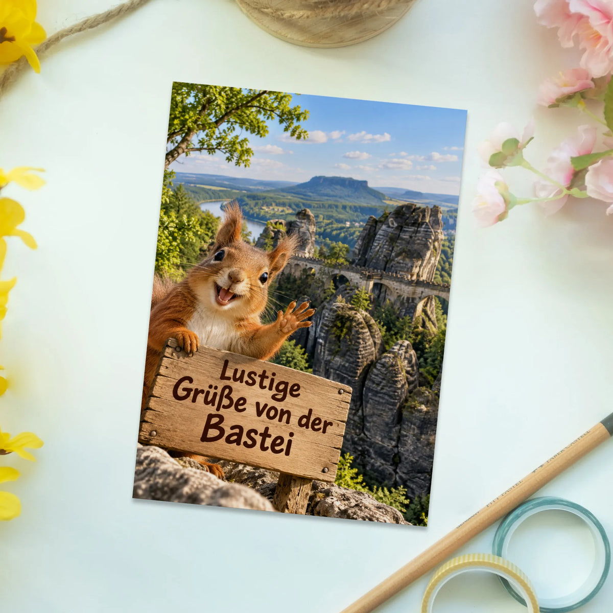 Lustige Grüße von der Bastei Postkarte für Urlauber