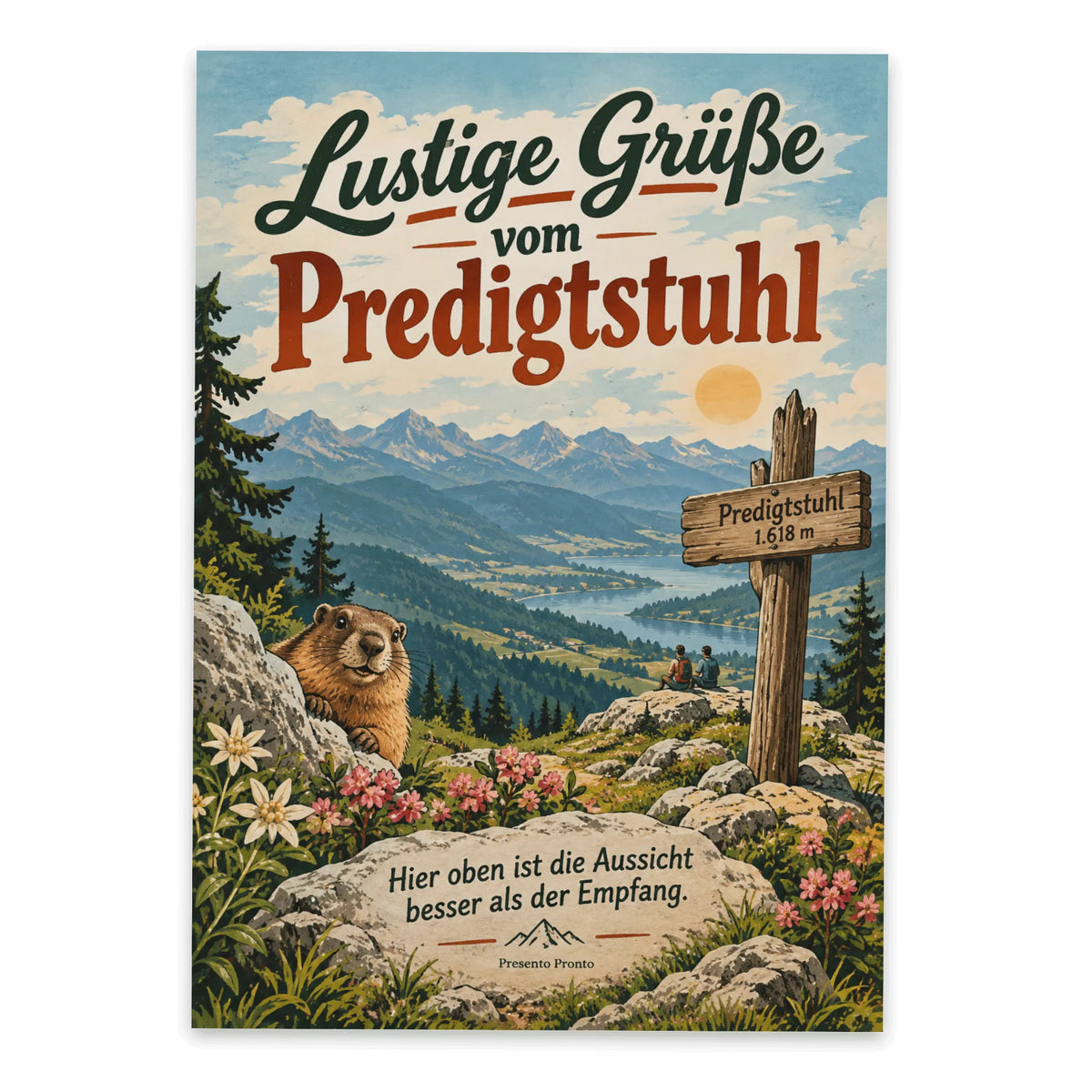 Lustige Grüße vom Predigtstuhl Postkarte mit Murmeltier