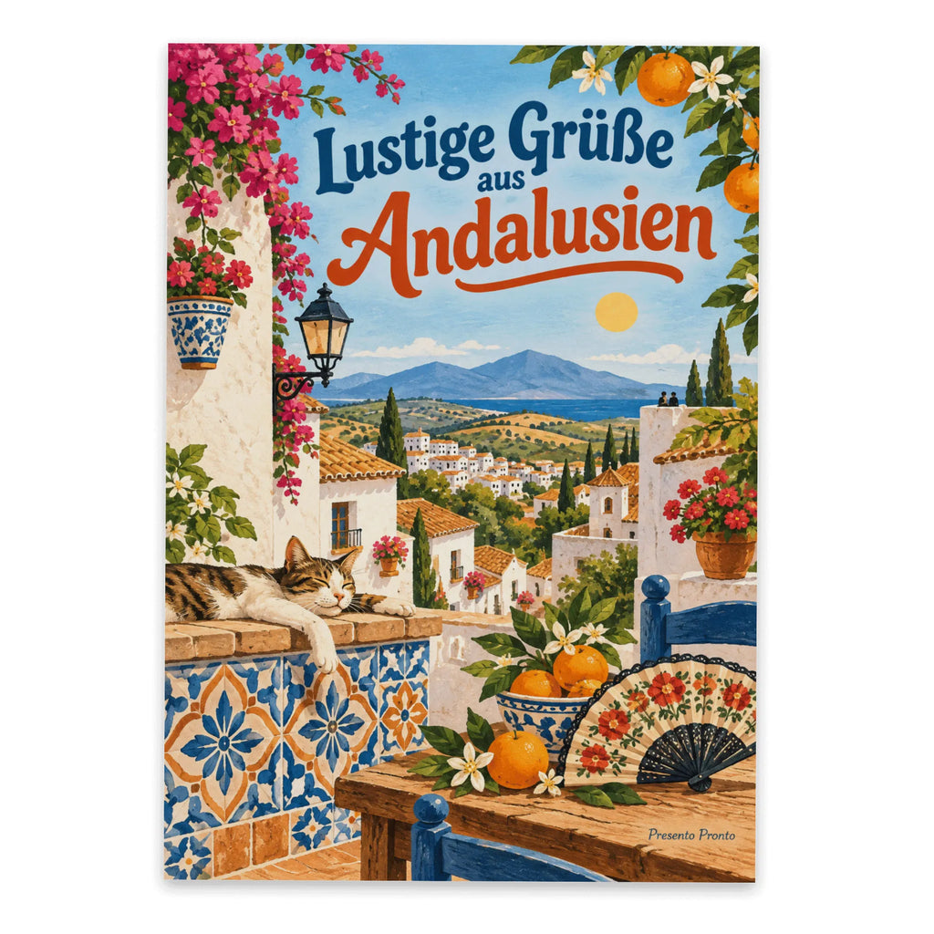 Lustige Grüße aus Andalusien Postkarte mit weißem Dorf|p:2023619|h:de039c3f37cd2e69881a9bcf4552cd6b