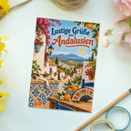 Lustige Grüße aus Andalusien Postkarte mit weißem Dorf|p:2023619|h:89fa674358f20f143376518504ece42a