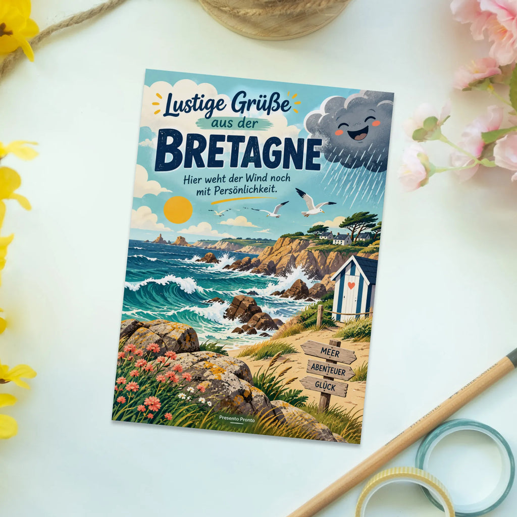 Lustige Grüße aus der Bretagne Postkarte mit Regenwolke|p:2023620|h:b7955f0854dd381f84f801c6b058afc9