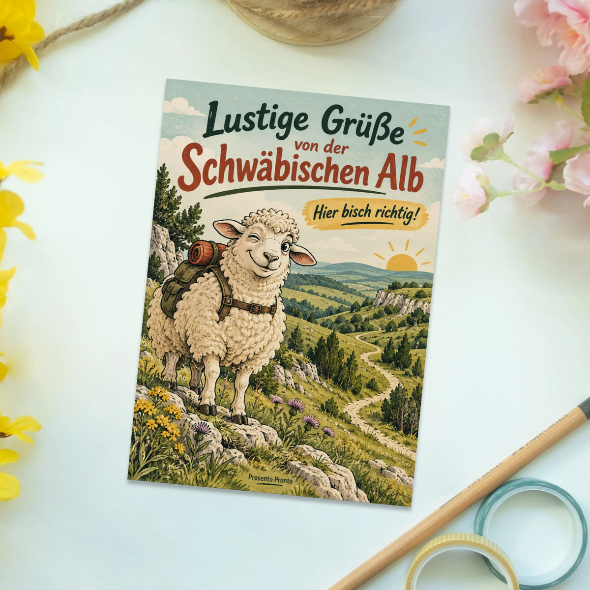 Lustige Grüße von der Schwäbischen Alb mit frechem Schaf