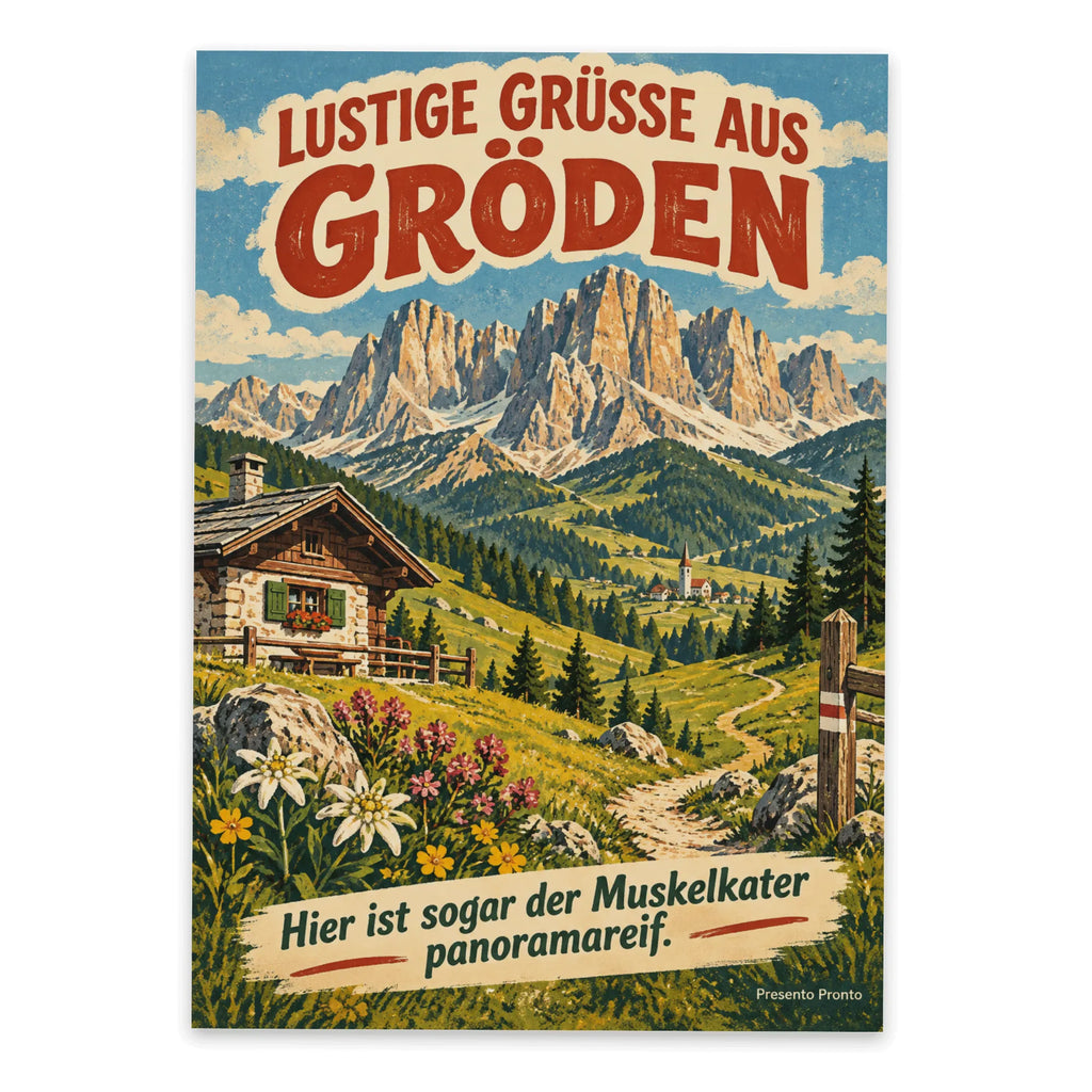 Lustige Grüße aus Gröden Postkarte mit Dolomiten|p:2023638|h:3d0707a0dab0b937718cf4ca025792b3