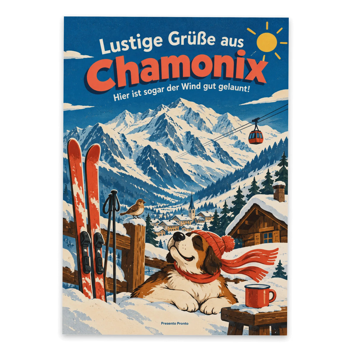 Lustige Grüße aus Chamonix Postkarte mit Seilbahn