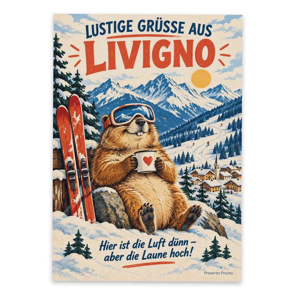Lustige Grüße aus Livigno Postkarte mit Murmeltier|p:2023640|h:98b6f101db3d5440d86426f4e5c31bb4