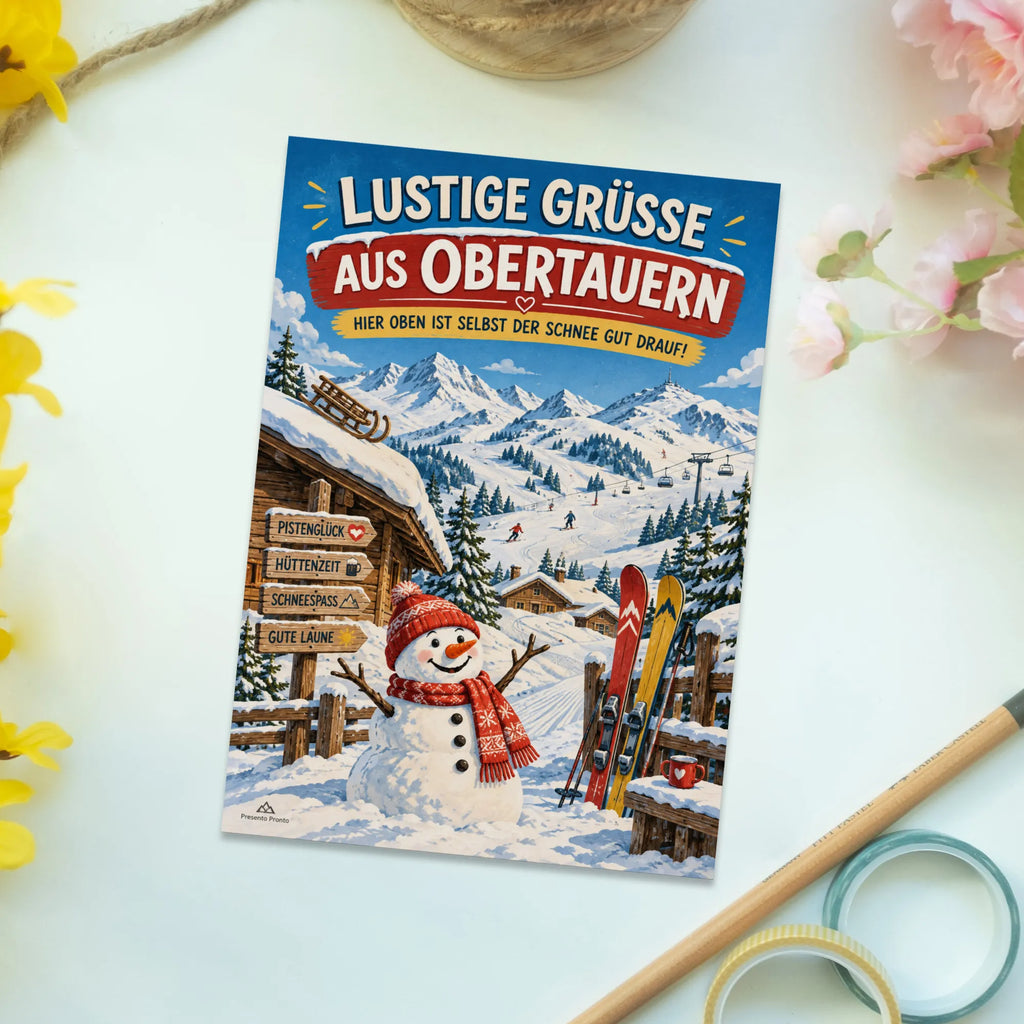 Lustige Grüße aus Obertauern Postkarte mit Schneemann|p:2023648|h:030f9e6759299501363847495fe70153
