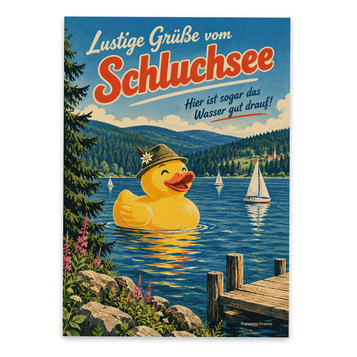 Lustige Grüße vom Schluchsee Postkarte mit Gummiente