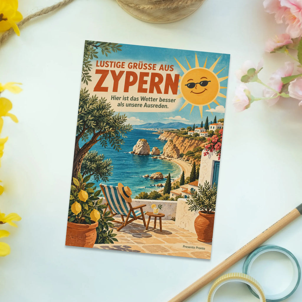 Lustige Grüße aus Zypern Postkarte mit Küstenlandschaft|p:2023662|h:f8b3d3441731e4649484479aa43a8732