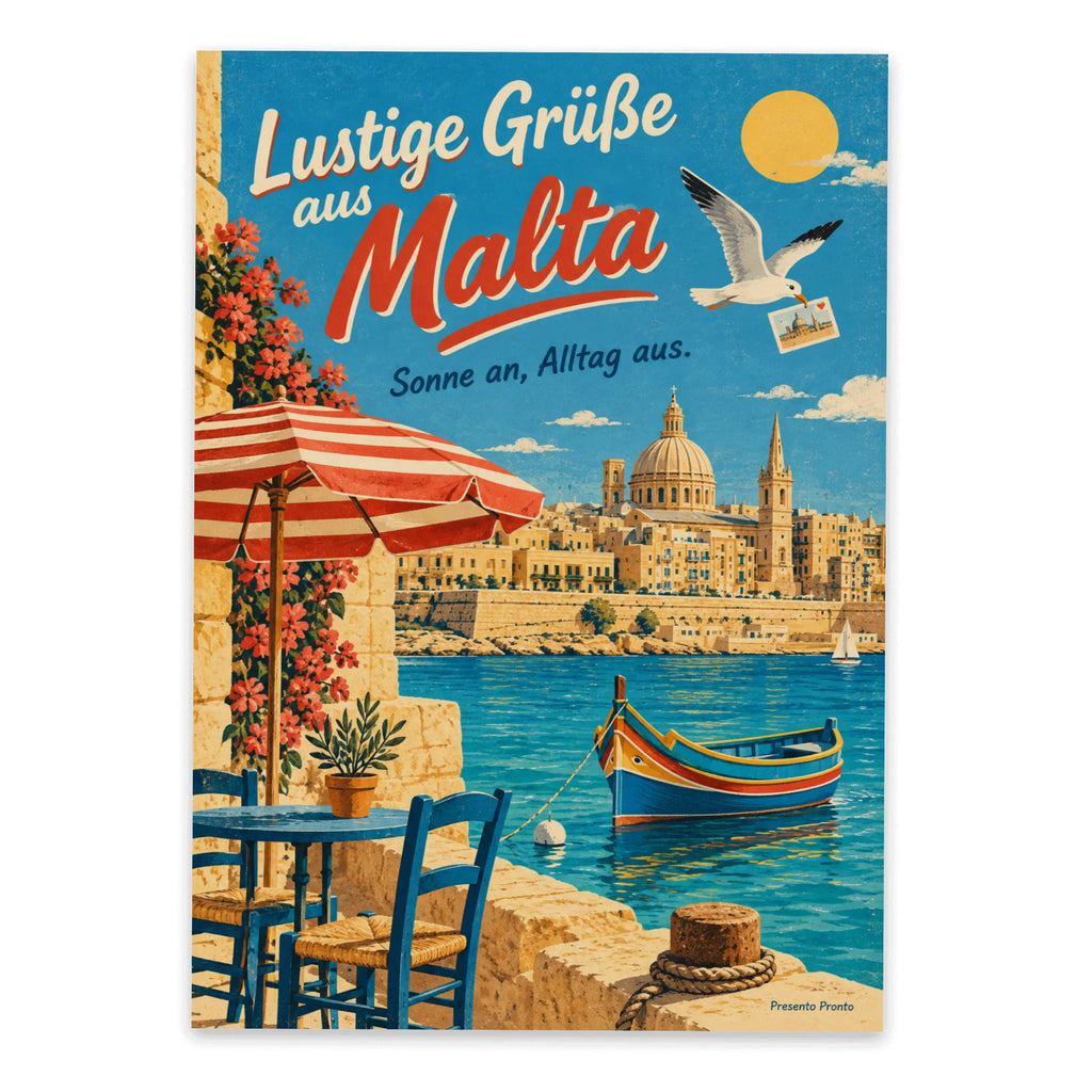 Lustige Grüße aus Malta Postkarte mit Fischerboot|p:2023665|h:f524faab21c243f20c5af06e944d778b