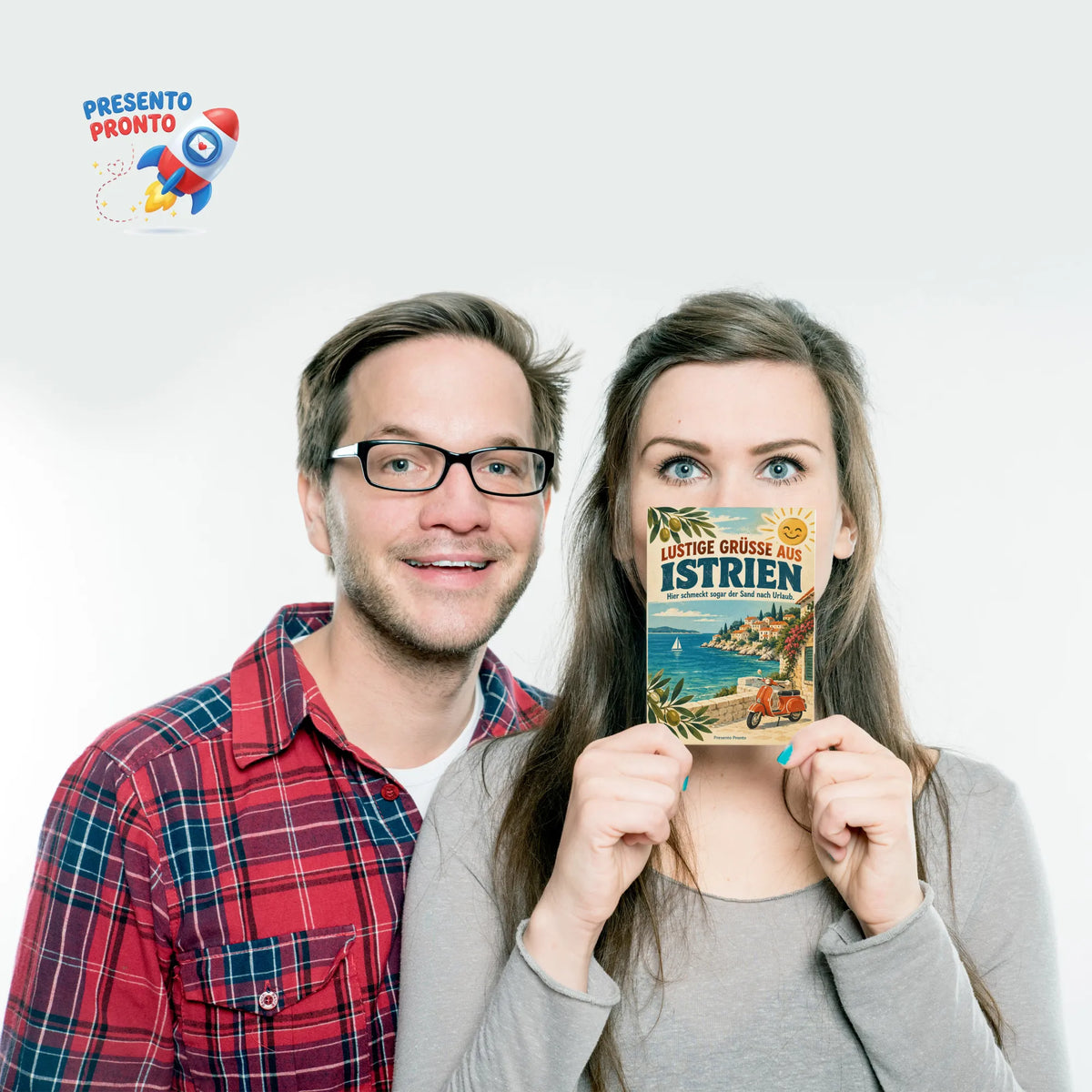 Lustige Grüße aus Istrien Postkarte mit Vintage-Roller