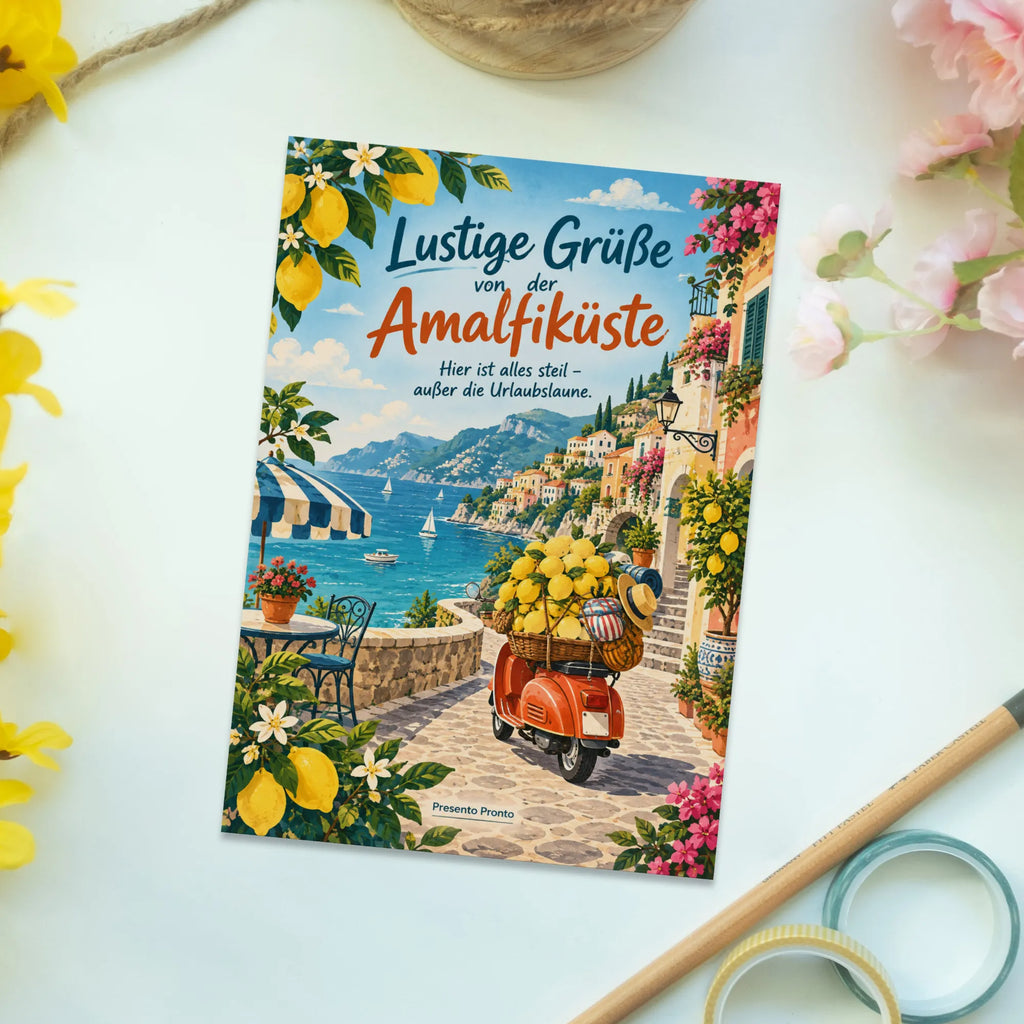 Lustige Postkarte Grüße von der Amalfiküste mit Roller|p:2023668|h:ae07d40640352f08dbffa957b4e86926