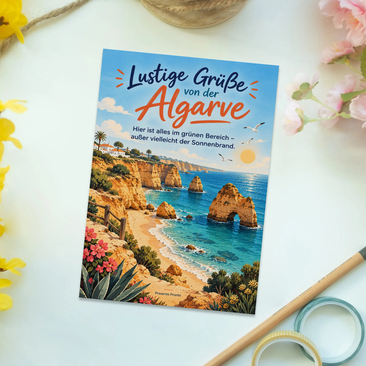 Lustige Grüße von der Algarve mit goldenen Klippen