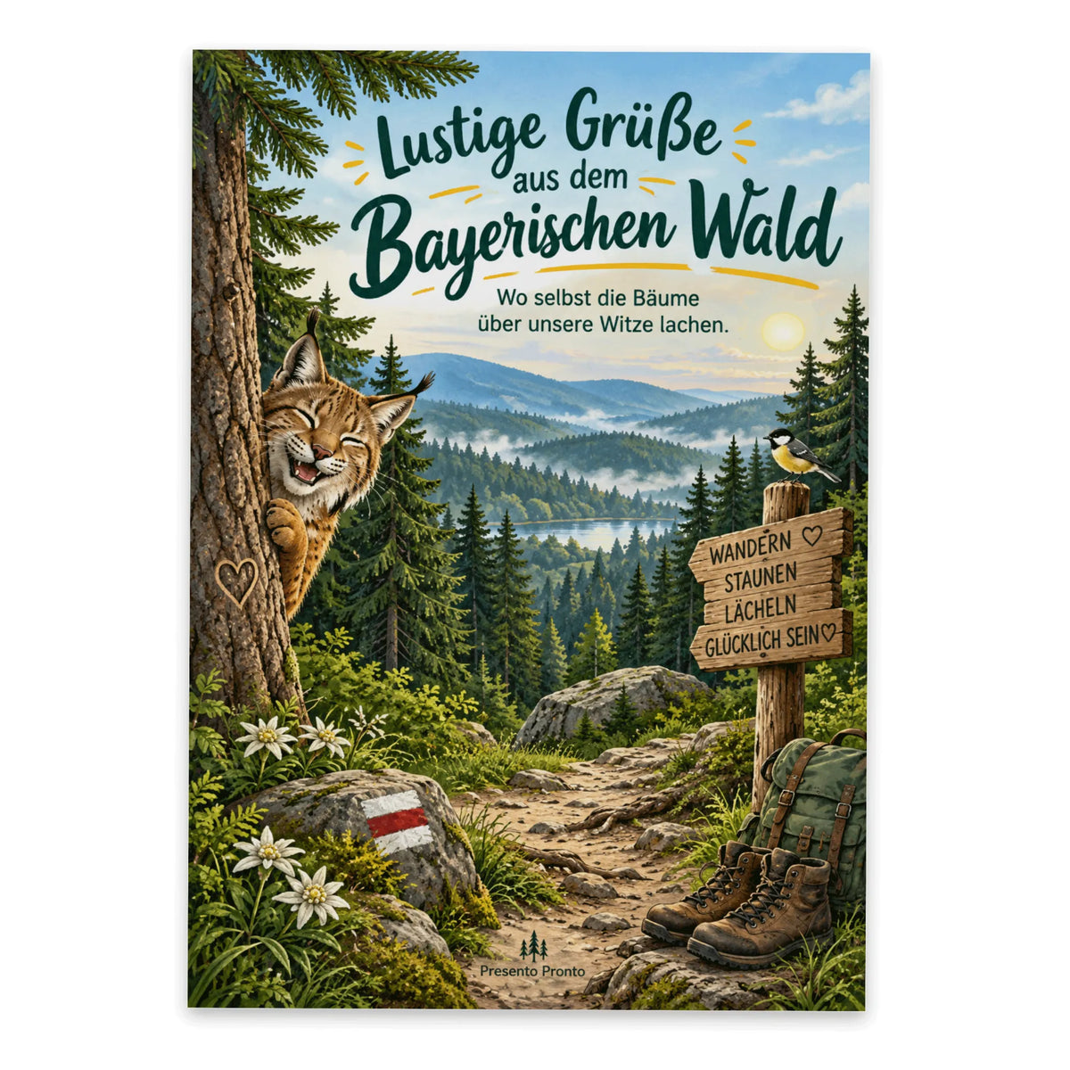 Lustige Grüße aus dem Bayerischen Wald Postkarte mit Luchs