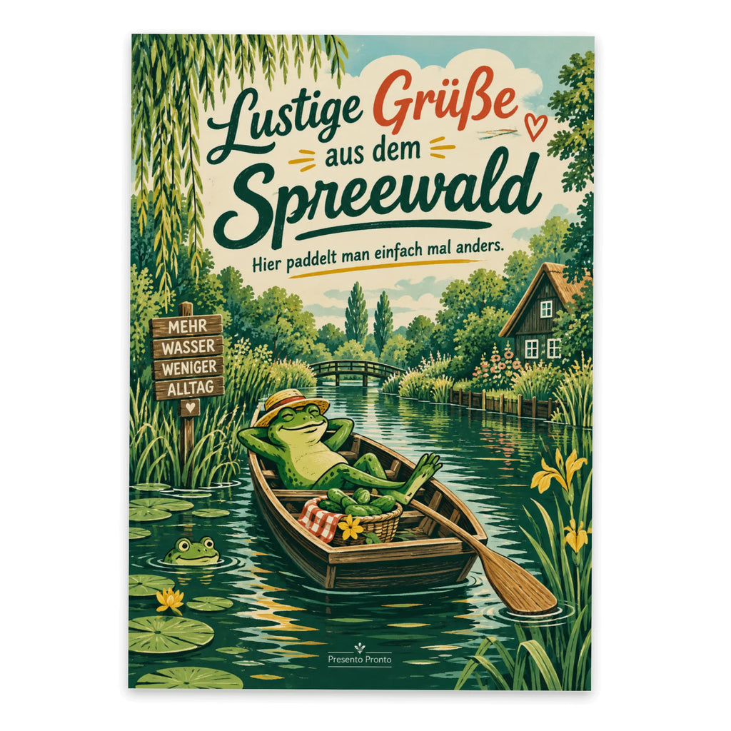 Lustige Grüße aus dem Spreewald Postkarte mit Kahn und Frosch|p:2023674|h:71abe396366770b3de76d98cbfca0f94