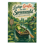 Lustige Grüße aus dem Spreewald Postkarte mit Kahn und Frosch|p:2023674|h:71abe396366770b3de76d98cbfca0f94