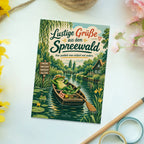 Lustige Grüße aus dem Spreewald Postkarte mit Kahn und Frosch|p:2023674|h:35617eb9704c6dab953a937720ba03bf