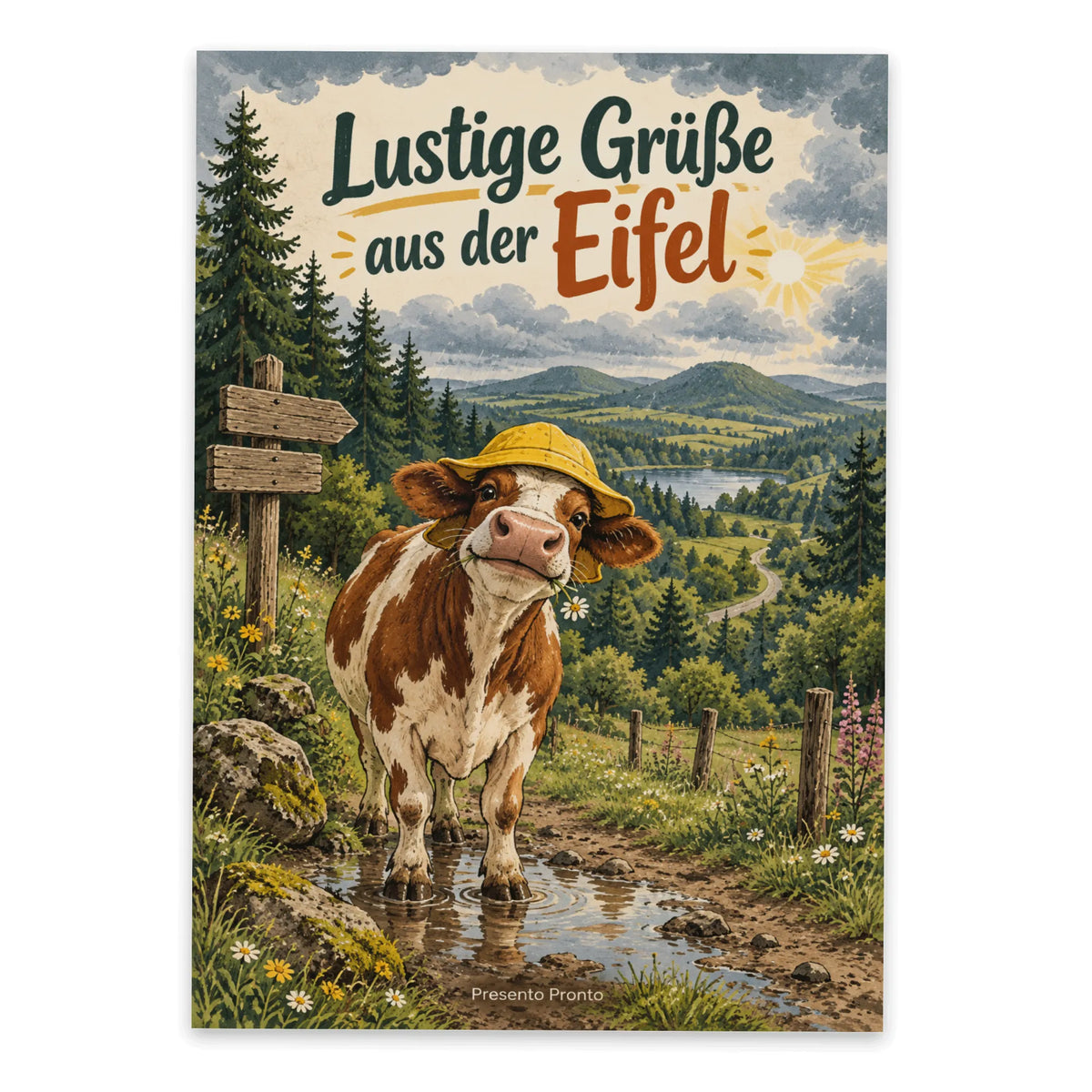 Lustige Grüße aus der Eifel Postkarte mit Kuh