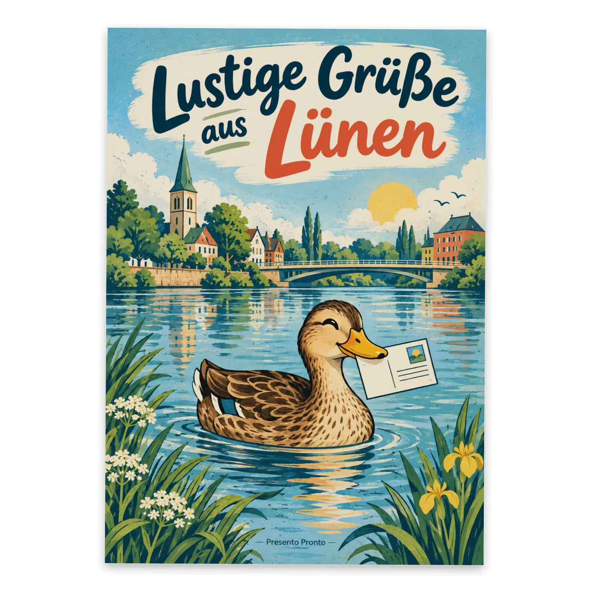 Lustige Grüße aus Lünen Postkarte mit Ente