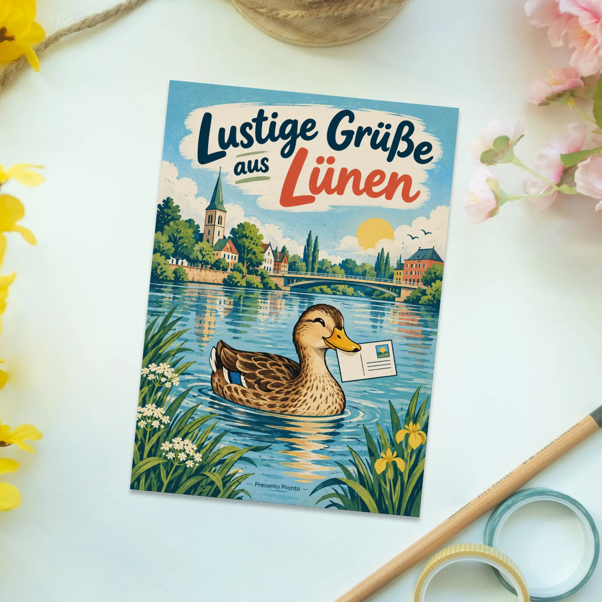 Lustige Grüße aus Lünen Postkarte mit Ente