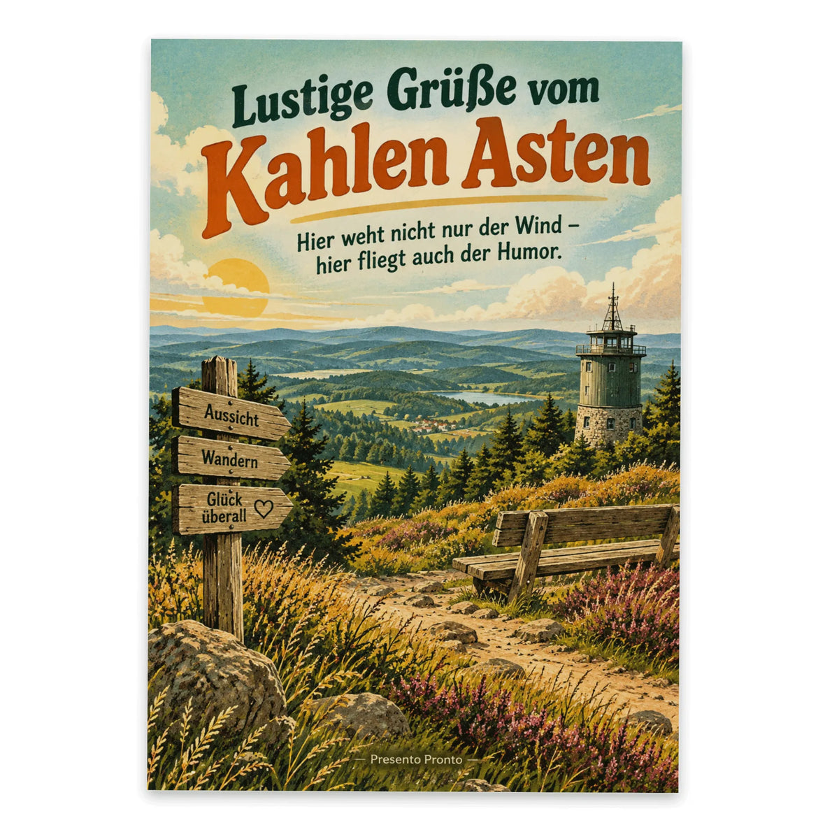 Lustige Grüße vom Kahlen Asten Postkarte mit Aussichtsturm