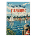 Lustige Grüße aus Flensburg Postkarte mit Segelboot