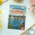Lustige Grüße aus Flensburg Postkarte mit Segelboot|p:2023705|h:32b26026264da9da1eb5592b2d0e1499