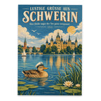 Lustige Grüße aus Schwerin Postkarte mit Schloss und Ente|p:2023706|h:4e6bb52ed4596d672872e1aeff5124ca